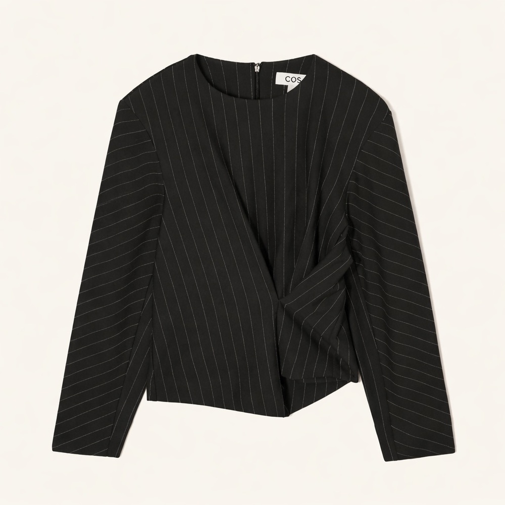 COS Black Pinstripe Asymmetric Top.  Size M (10-12 USA)